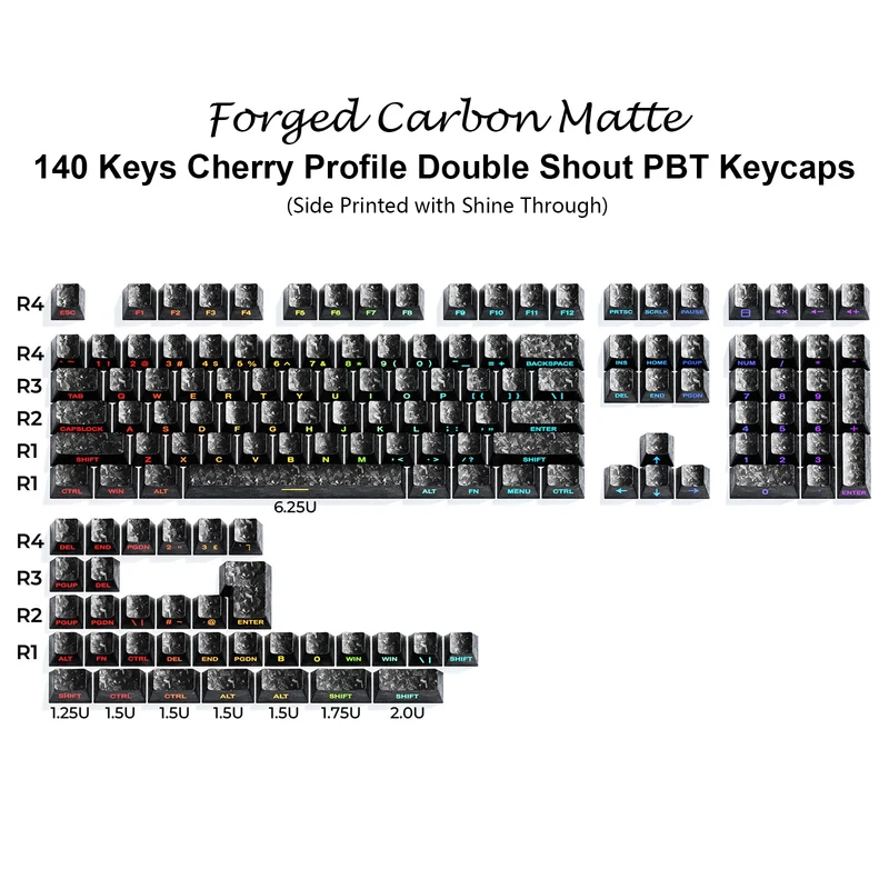 Babysbreath Side Print Shine Through Keycap Cherry Profile Double Shot PBT Keycaps 130 Key for Cherry MX Switches Gamer Keyboard