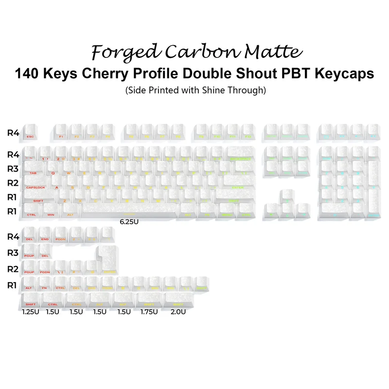Babysbreath Side Print Shine Through Keycap Cherry Profile Double Shot PBT Keycaps 130 Key for Cherry MX Switches Gamer Keyboard