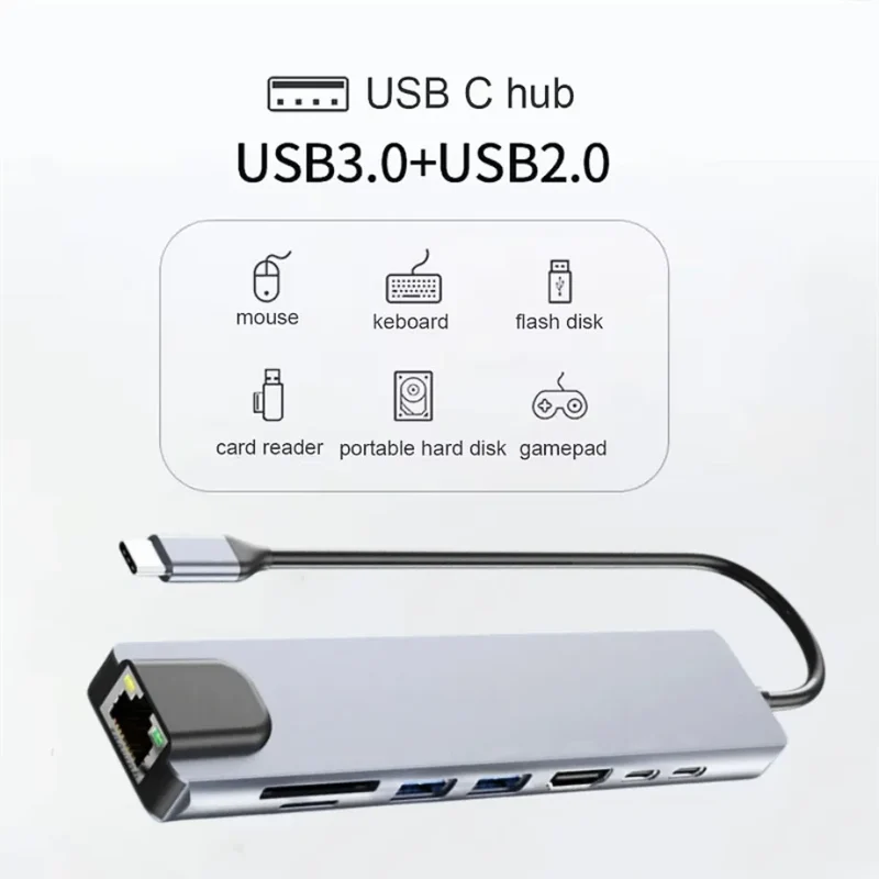 NEW USB C Hub 8In1 7In1 Type C Docking Station with USB3.0/2.0 HDMI SD/TF Card Reader PD Fast Charge for MacBook Notebook Laptop