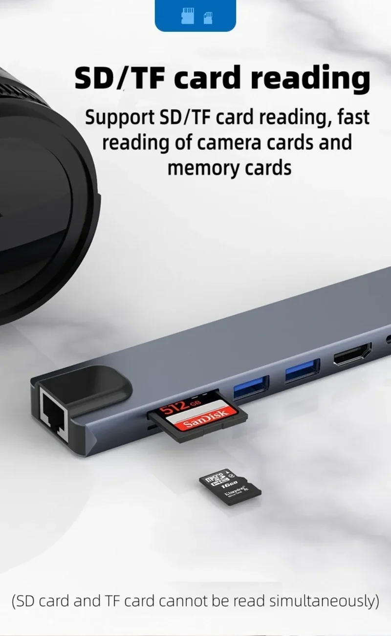 NEW USB C Hub 8In1 7In1 Type C Docking Station with USB3.0/2.0 HDMI SD/TF Card Reader PD Fast Charge for MacBook Notebook Laptop