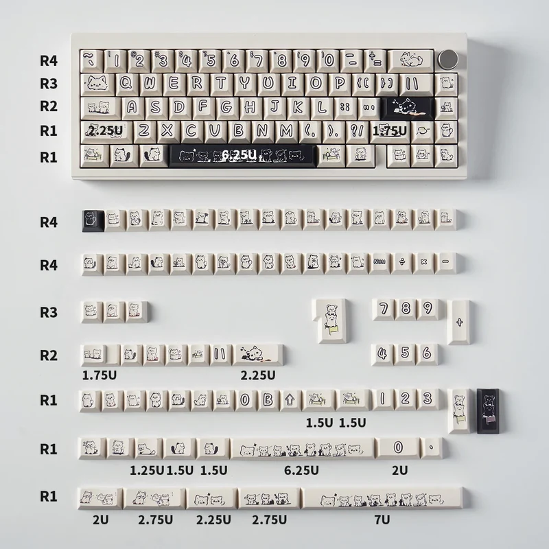 148 Keys Cute Kitten Cat Keycaps DYE-SUB Cherry Profile PBT Keycaps For Cherry MX Switch Mechanical Keyboards