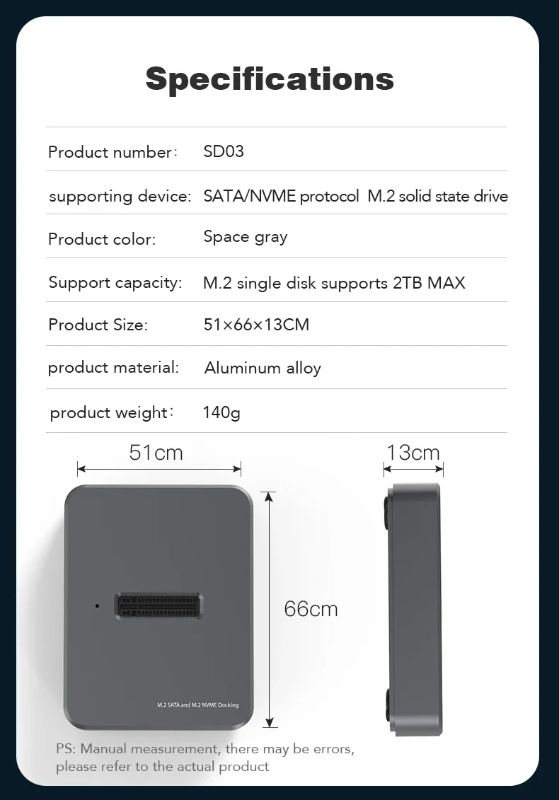 HDD Docking Station M.2 Caddy Box Base Adapter SATA/NVMe SSD Dual Protocol Solid State Mobile Hard Disk Enclosure USB C