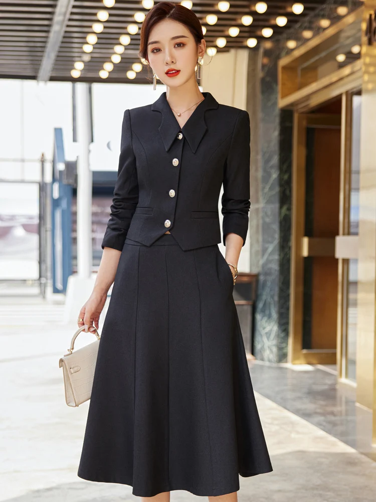 French style black dress Women's Spring and Autumn New retro high-grade elegant socialite high-end suit two-piece suit