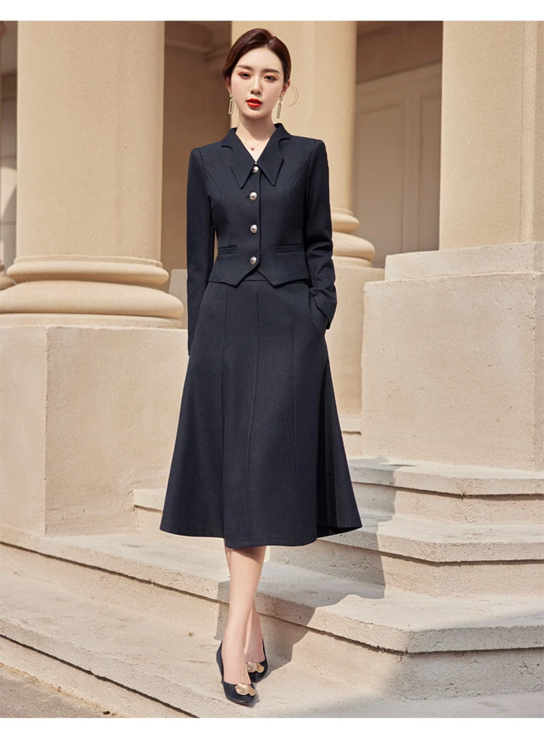 French style black dress Women's Spring and Autumn New retro high-grade elegant socialite high-end suit two-piece suit