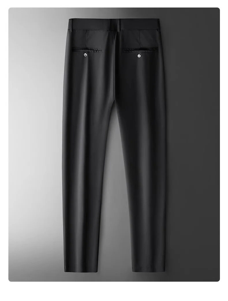 Wholesale men's ice silk trousers new casual pants men's slim-fit high stretch pants men's non-ironing black business men