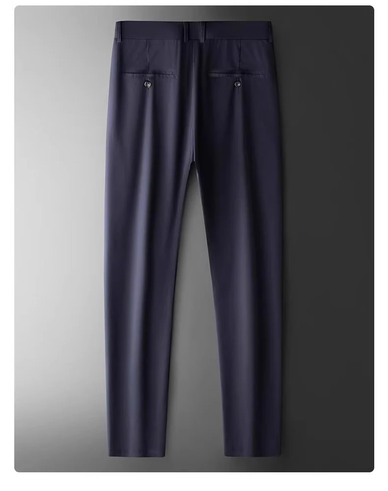 Wholesale men's ice silk trousers new casual pants men's slim-fit high stretch pants men's non-ironing black business men