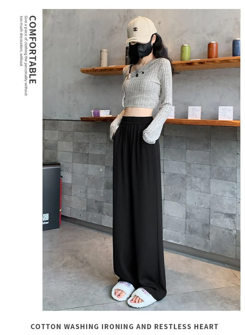 Wide Leg Pants Women's 2025 Summer Thin High Waist Dosing Straight Straight Pants Casual Loose All-match Slim-fit Mopping Pants