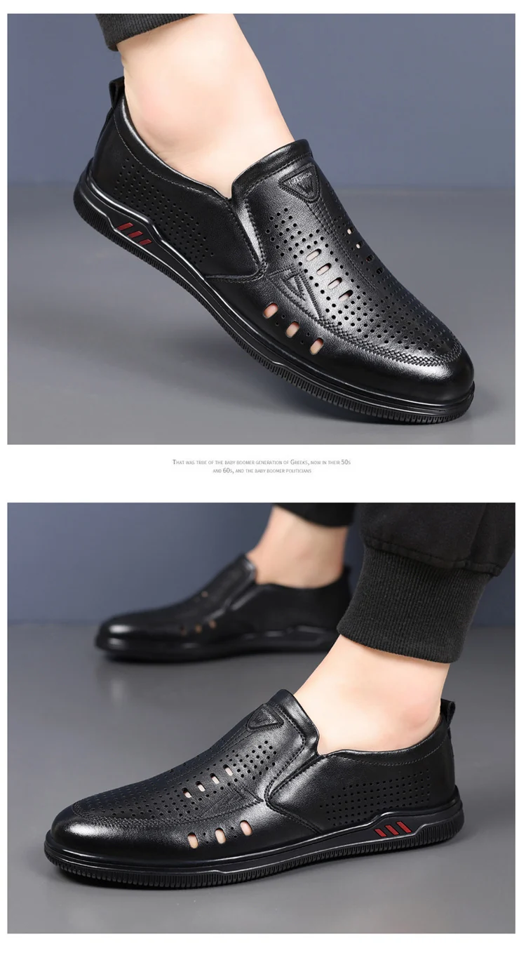 Summer Leather Shoes for Men, Casual Hollow Breathable Clogs, Soft Sole, Soft Mesh Shoes, Foreign Style Men's Shoes, Drop Shipping
