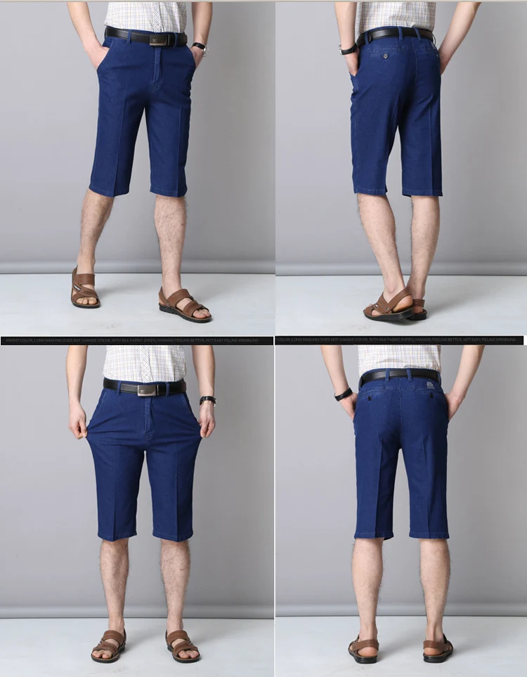 Middle-aged Men's Cropped Pants Loose Stretch Over-the-knee Shorts Summer Ultra-thin Business Jeans for Middle-aged and Elderly Dads
