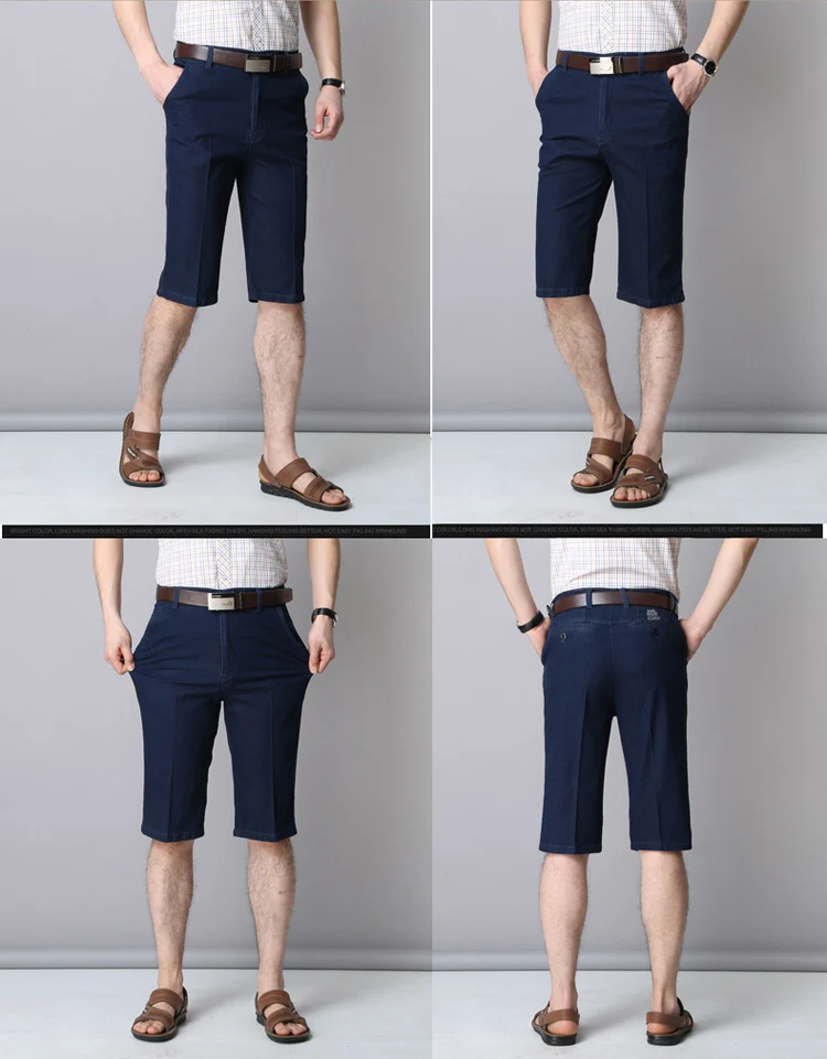 Middle-aged Men's Cropped Pants Loose Stretch Over-the-knee Shorts Summer Ultra-thin Business Jeans for Middle-aged and Elderly Dads