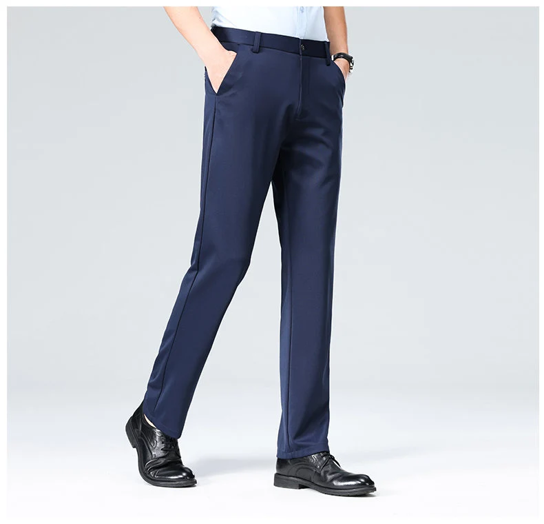 Wholesale casual pants men's four-sided elastic fabric summer ice silk pants trousers trousers high waist breathable iron-free formal trousers