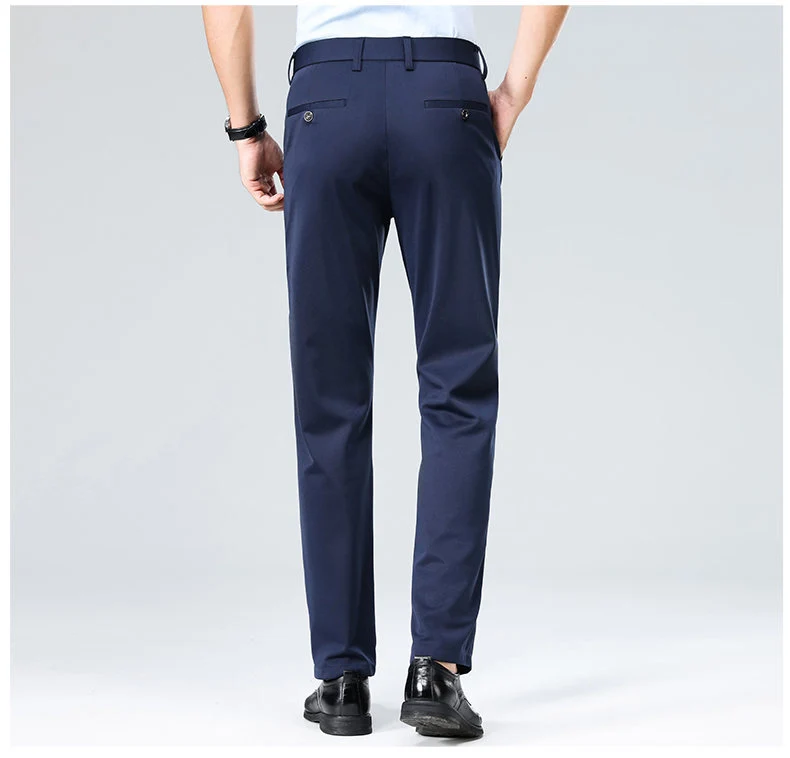Wholesale casual pants men's four-sided elastic fabric summer ice silk pants trousers trousers high waist breathable iron-free formal trousers
