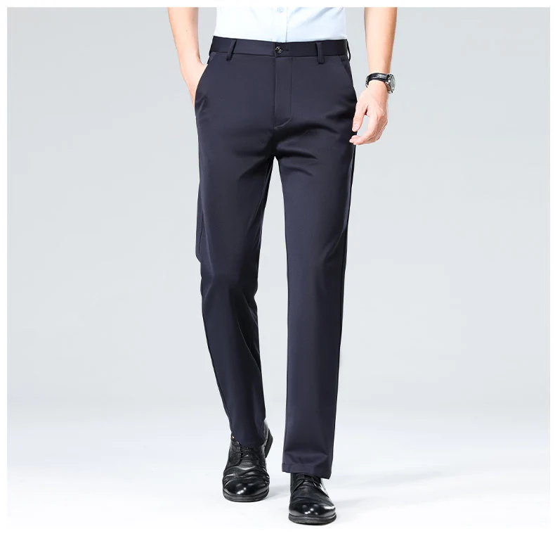 Wholesale casual pants men's four-sided elastic fabric summer ice silk pants trousers trousers high waist breathable iron-free formal trousers