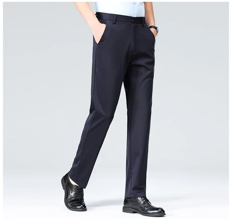 Wholesale casual pants men's four-sided elastic fabric summer ice silk pants trousers trousers high waist breathable iron-free formal trousers