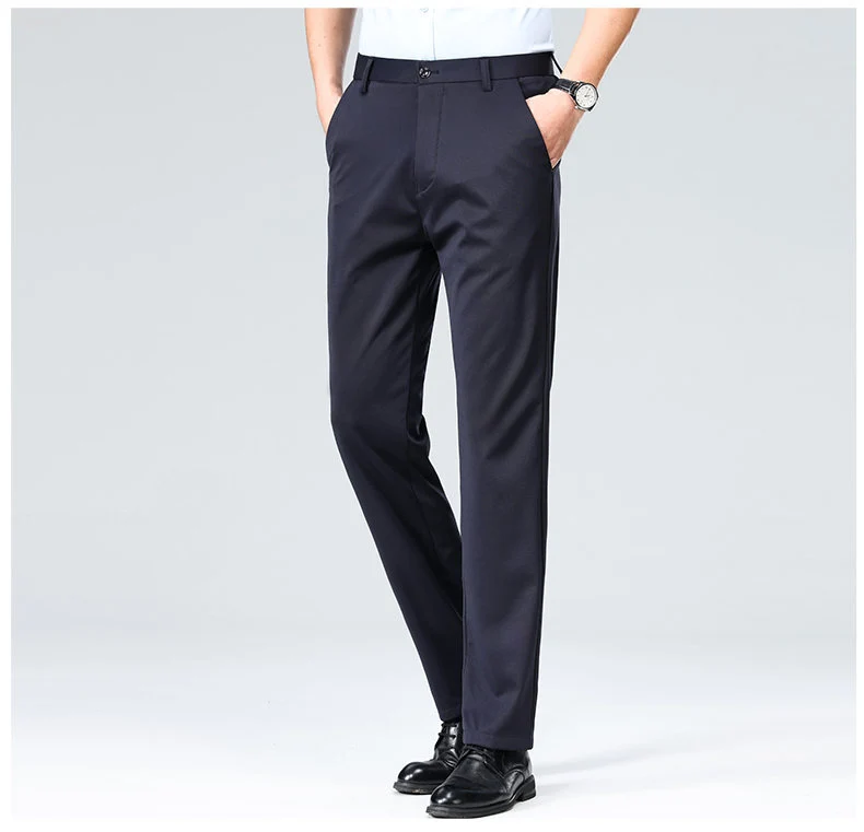 Wholesale casual pants men's four-sided elastic fabric summer ice silk pants trousers trousers high waist breathable iron-free formal trousers