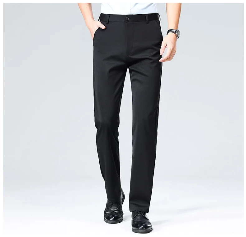 Wholesale casual pants men's four-sided elastic fabric summer ice silk pants trousers trousers high waist breathable iron-free formal trousers