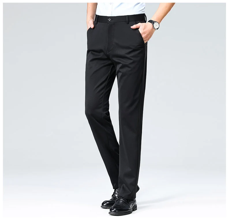Wholesale casual pants men's four-sided elastic fabric summer ice silk pants trousers trousers high waist breathable iron-free formal trousers