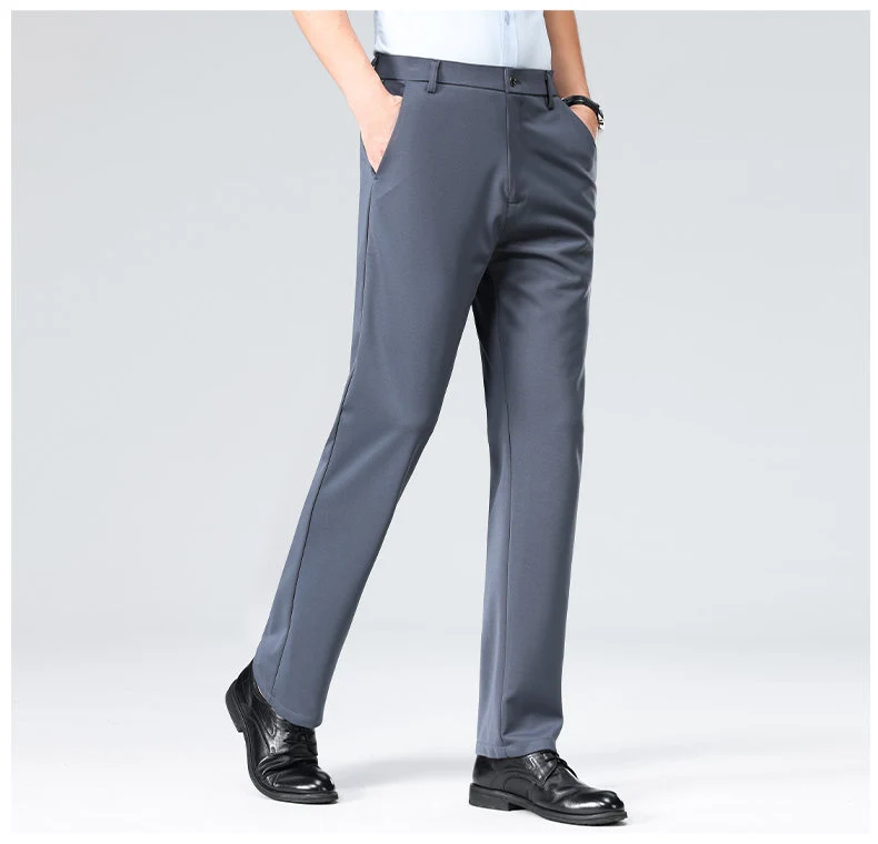 Wholesale casual pants men's four-sided elastic fabric summer ice silk pants trousers trousers high waist breathable iron-free formal trousers
