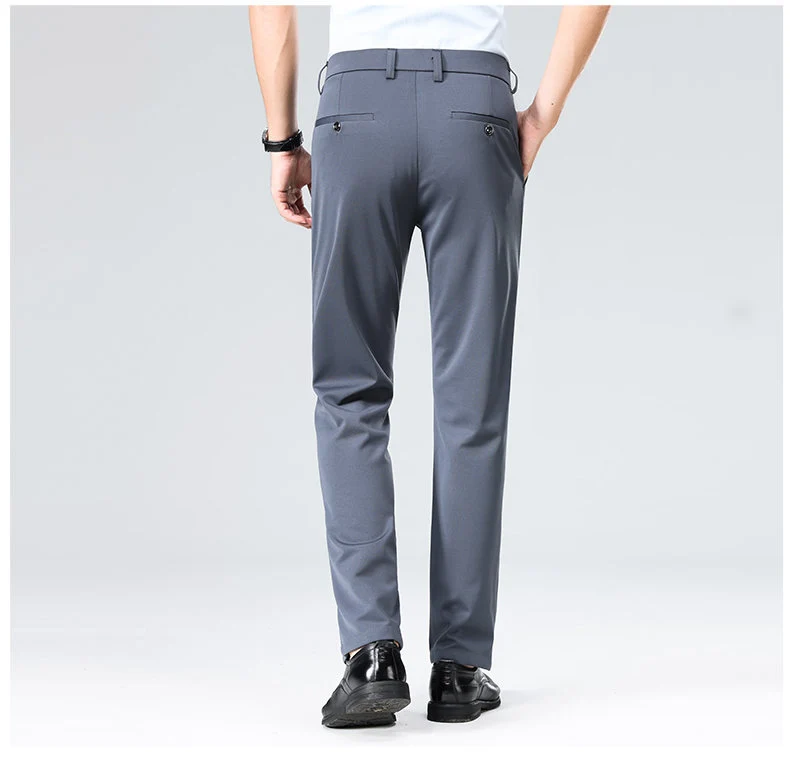 Wholesale casual pants men's four-sided elastic fabric summer ice silk pants trousers trousers high waist breathable iron-free formal trousers
