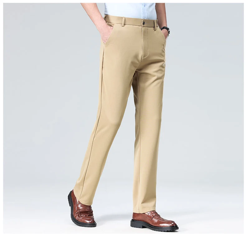 Wholesale casual pants men's four-sided elastic fabric summer ice silk pants trousers trousers high waist breathable iron-free formal trousers