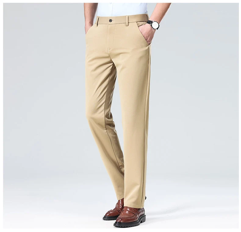 Wholesale casual pants men's four-sided elastic fabric summer ice silk pants trousers trousers high waist breathable iron-free formal trousers