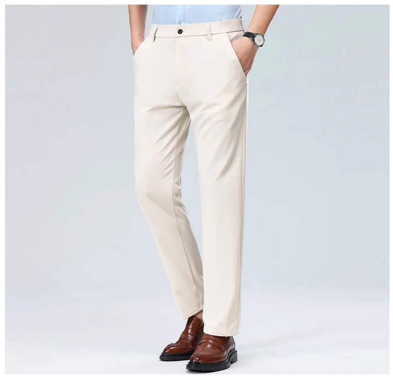 Wholesale casual pants men's four-sided elastic fabric summer ice silk pants trousers trousers high waist breathable iron-free formal trousers