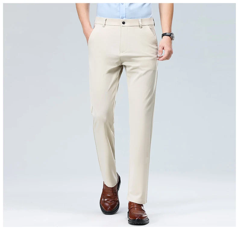 Wholesale casual pants men's four-sided elastic fabric summer ice silk pants trousers trousers high waist breathable iron-free formal trousers