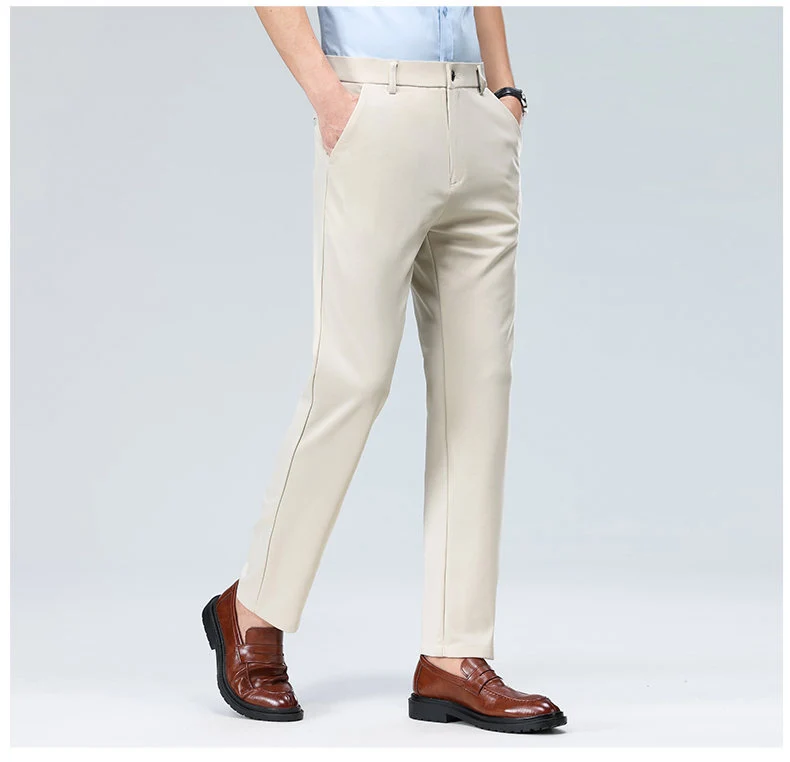 Wholesale casual pants men's four-sided elastic fabric summer ice silk pants trousers trousers high waist breathable iron-free formal trousers