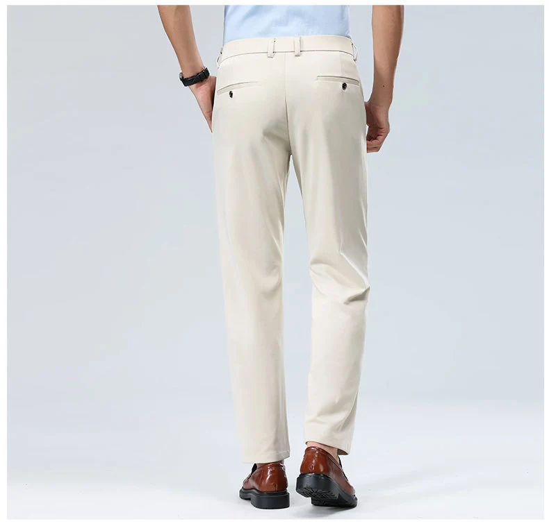 Wholesale casual pants men's four-sided elastic fabric summer ice silk pants trousers trousers high waist breathable iron-free formal trousers