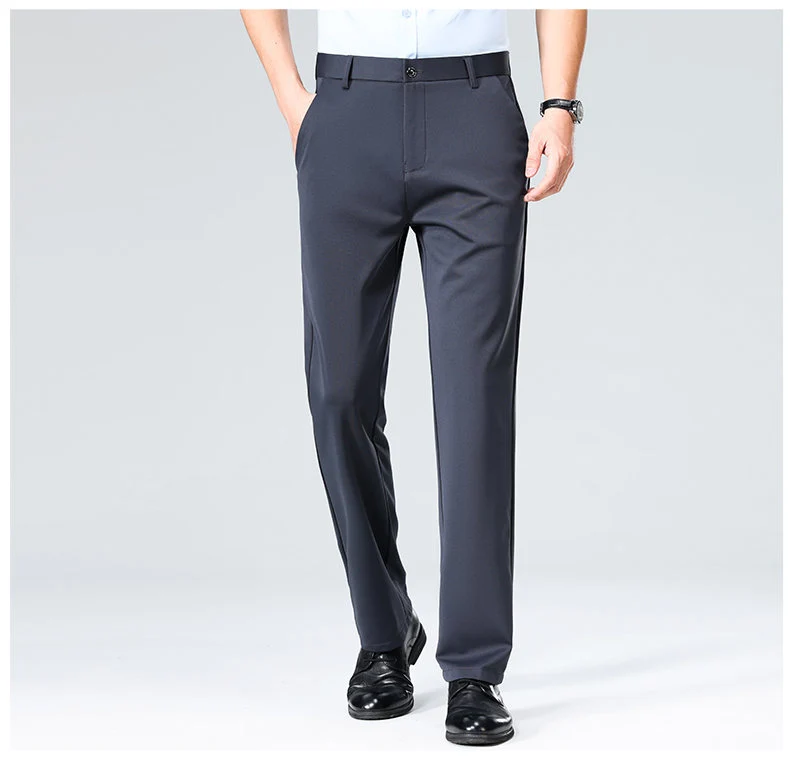 Wholesale casual pants men's four-sided elastic fabric summer ice silk pants trousers trousers high waist breathable iron-free formal trousers