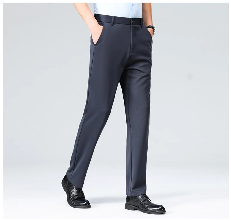 Wholesale casual pants men's four-sided elastic fabric summer ice silk pants trousers trousers high waist breathable iron-free formal trousers