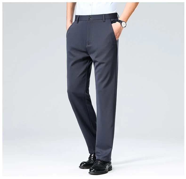 Wholesale casual pants men's four-sided elastic fabric summer ice silk pants trousers trousers high waist breathable iron-free formal trousers