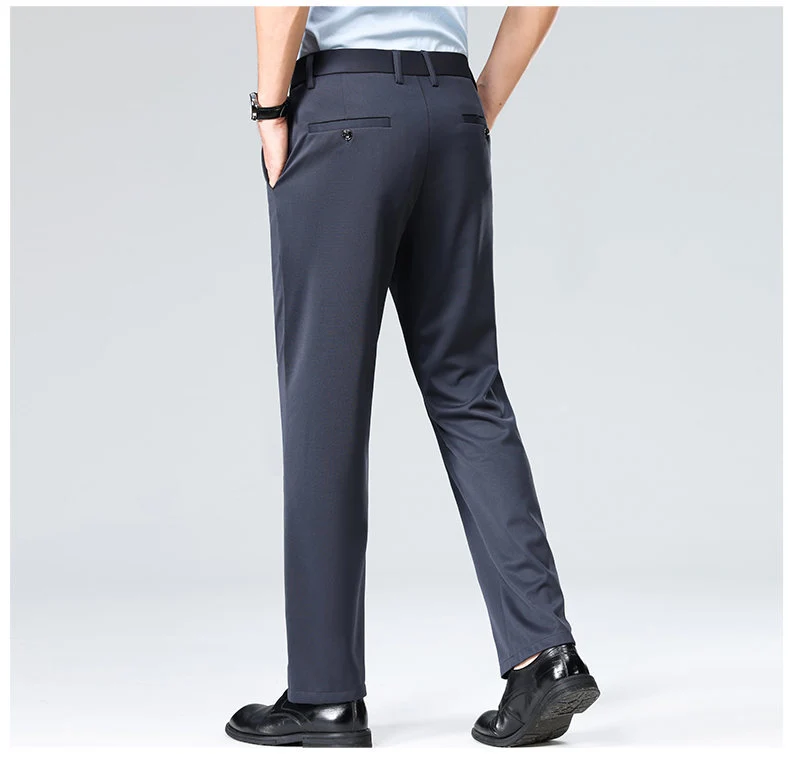 Wholesale casual pants men's four-sided elastic fabric summer ice silk pants trousers trousers high waist breathable iron-free formal trousers
