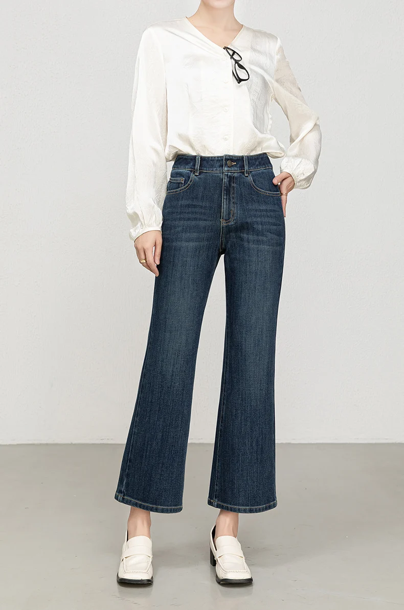 Miaoyu Nine-Point Flared Pants for Women, High-Waisted, Slimming, Nine-Point Jeans, Spring 2026, Four-Way Stretch Bell-Bottom Pants