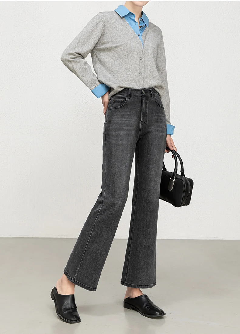 Miaoyu Nine-Point Flared Pants for Women, High-Waisted, Slimming, Nine-Point Jeans, Spring 2026, Four-Way Stretch Bell-Bottom Pants