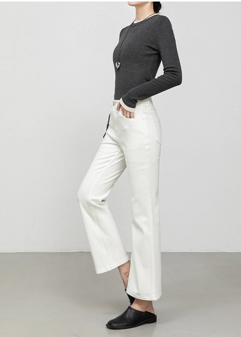 Miaoyu Nine-Point Flared Pants for Women, High-Waisted, Slimming, Nine-Point Jeans, Spring 2026, Four-Way Stretch Bell-Bottom Pants