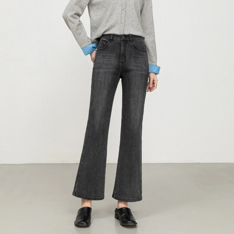 Miaoyu Nine-Point Flared Pants for Women, High-Waisted, Slimming, Nine-Point Jeans, Spring 2026, Four-Way Stretch Bell-Bottom Pants