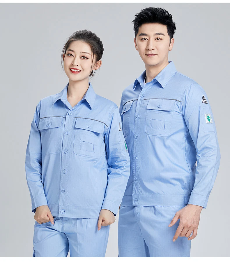 Pure cotton summer anti-static card pocket work clothes gas station filling station thin gas petrochemical long sleeve labor protection clothing