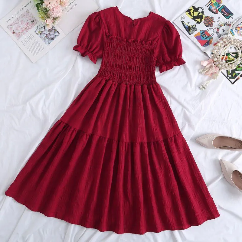Chiffon Short-sleeved Dress for Women New ins Sense Niche Mid-length French Douyin Slimming Look Skirt