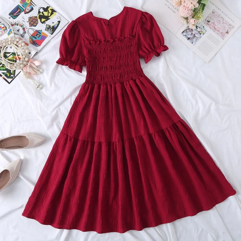 Chiffon Short-sleeved Dress for Women New ins Sense Niche Mid-length French Douyin Slimming Look Skirt