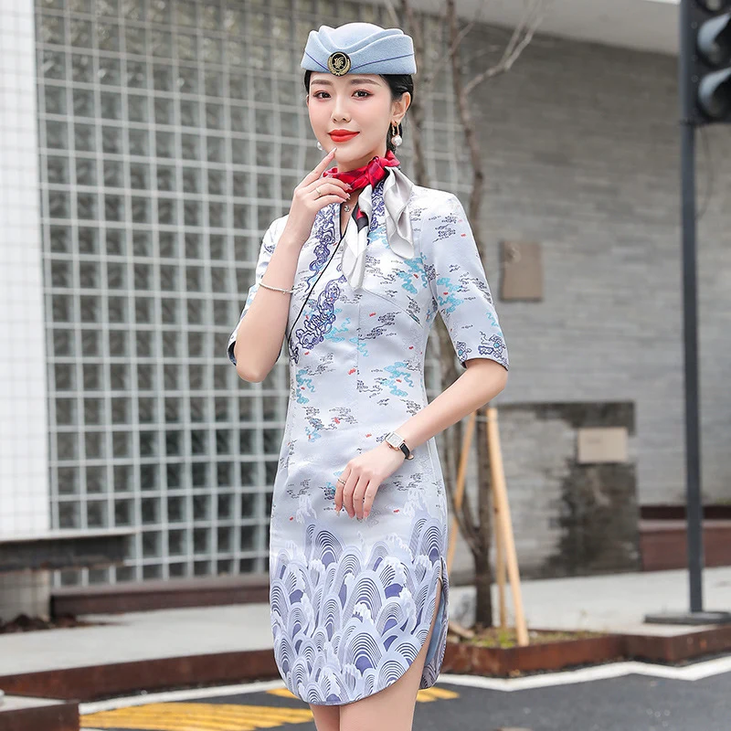 HNA Stewardess Chinese Style Cheongsam Female High-end Front Desk Welcome Tea Artist Etiquette Work Clothes Business Wear dress