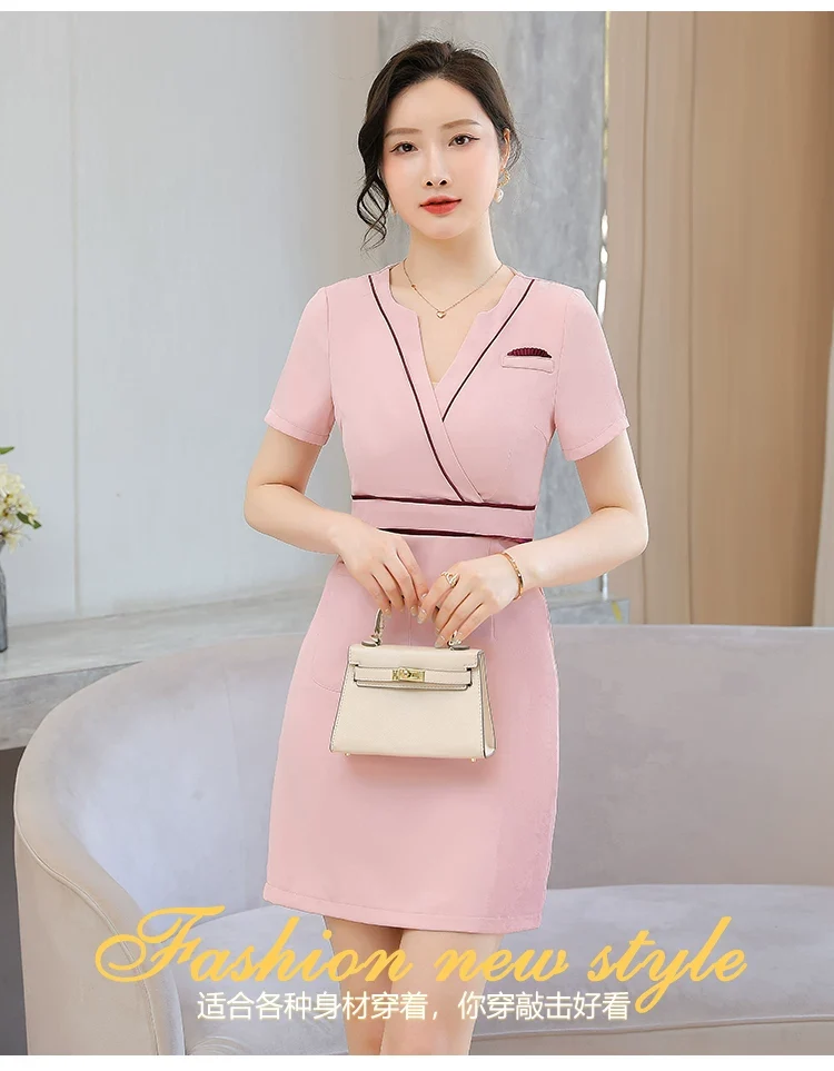 Business Wear dress 2023 Summer Women's Short-sleeved Temperament High-end Hotel Front Desk Beauty Salon Jewelry Shop Work Clothes