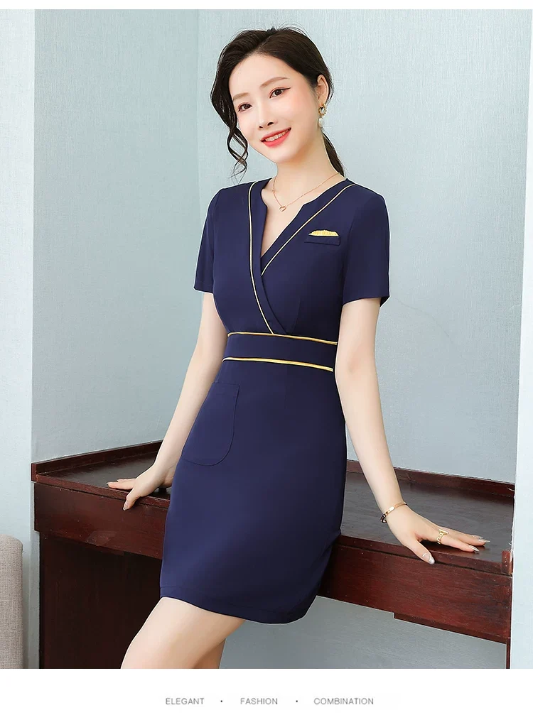 Business Wear dress 2023 Summer Women's Short-sleeved Temperament High-end Hotel Front Desk Beauty Salon Jewelry Shop Work Clothes
