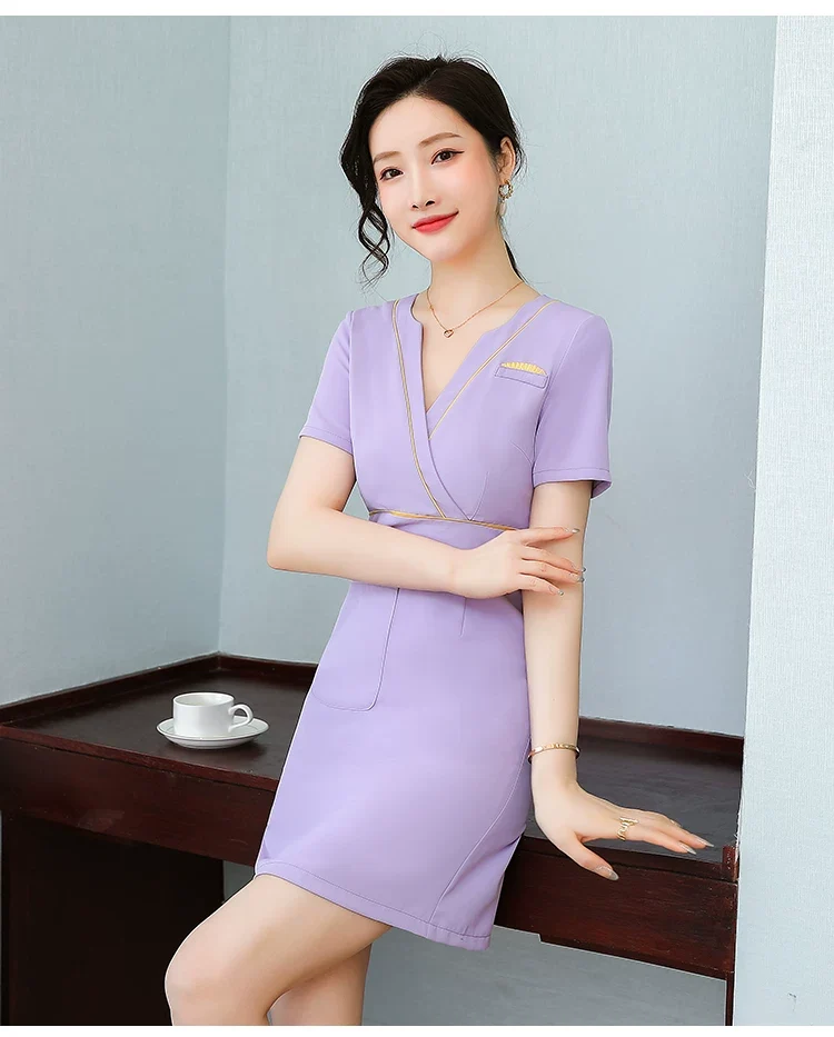 Business Wear dress 2023 Summer Women's Short-sleeved Temperament High-end Hotel Front Desk Beauty Salon Jewelry Shop Work Clothes