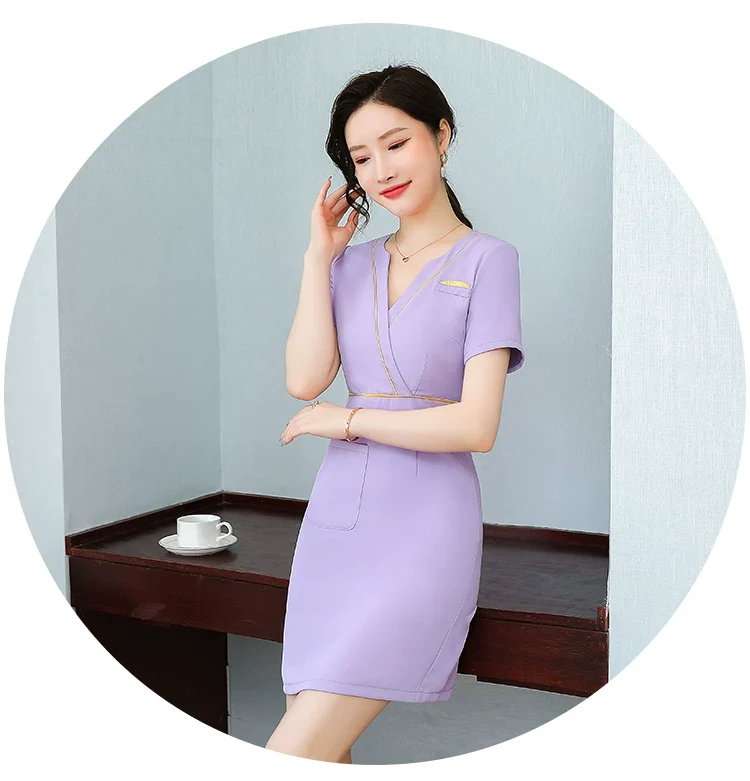 Business Wear dress 2023 Summer Women's Short-sleeved Temperament High-end Hotel Front Desk Beauty Salon Jewelry Shop Work Clothes