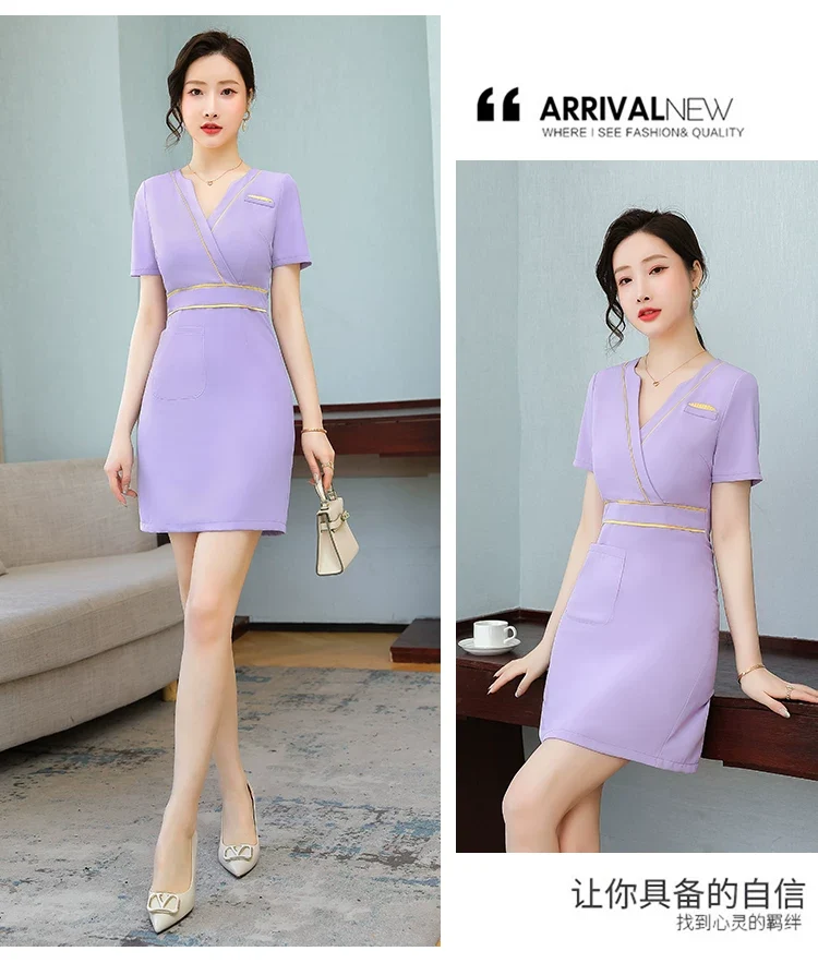 Business Wear dress 2023 Summer Women's Short-sleeved Temperament High-end Hotel Front Desk Beauty Salon Jewelry Shop Work Clothes