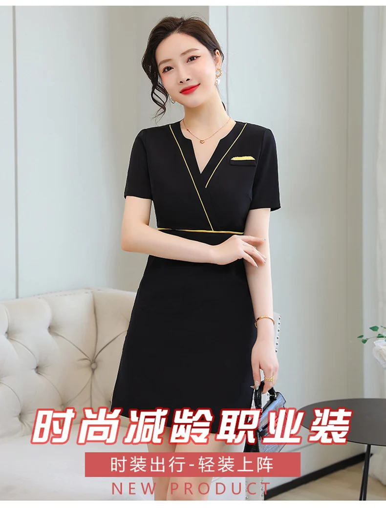 Business Wear dress 2023 Summer Women's Short-sleeved Temperament High-end Hotel Front Desk Beauty Salon Jewelry Shop Work Clothes