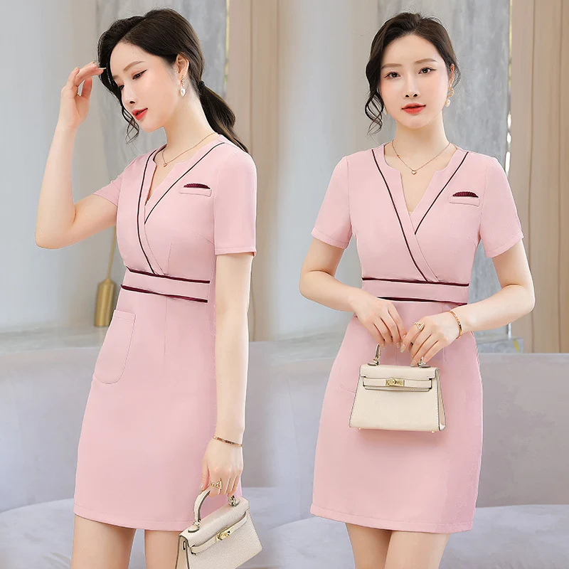Business Wear dress 2023 Summer Women's Short-sleeved Temperament High-end Hotel Front Desk Beauty Salon Jewelry Shop Work Clothes