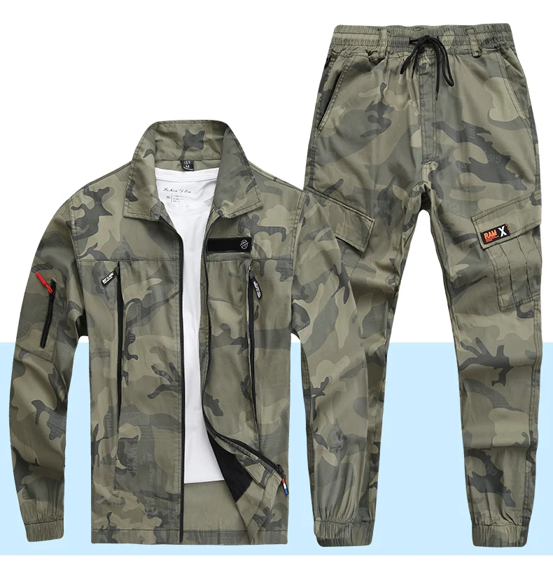 Summer Pure Cotton Thin Work Clothes Set for Men and Women Stretch Camouflage Clothing for Welders Wear-resistant Work-protection Clothing Casual Suit