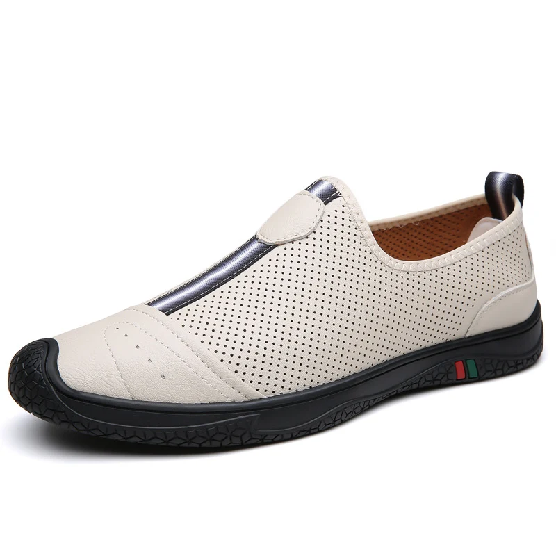 Doug Shoes Men's 2024 New Spring Lazy Slip-on Loafers Soft Bottom Driving Shoes Men's Hollow Leather Shoes